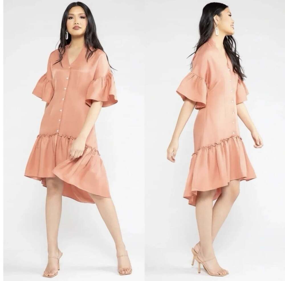 Chloe Kristyn Women’s Sienna Cupro Elizabeth Dusty Rose Dress Size Small Midi